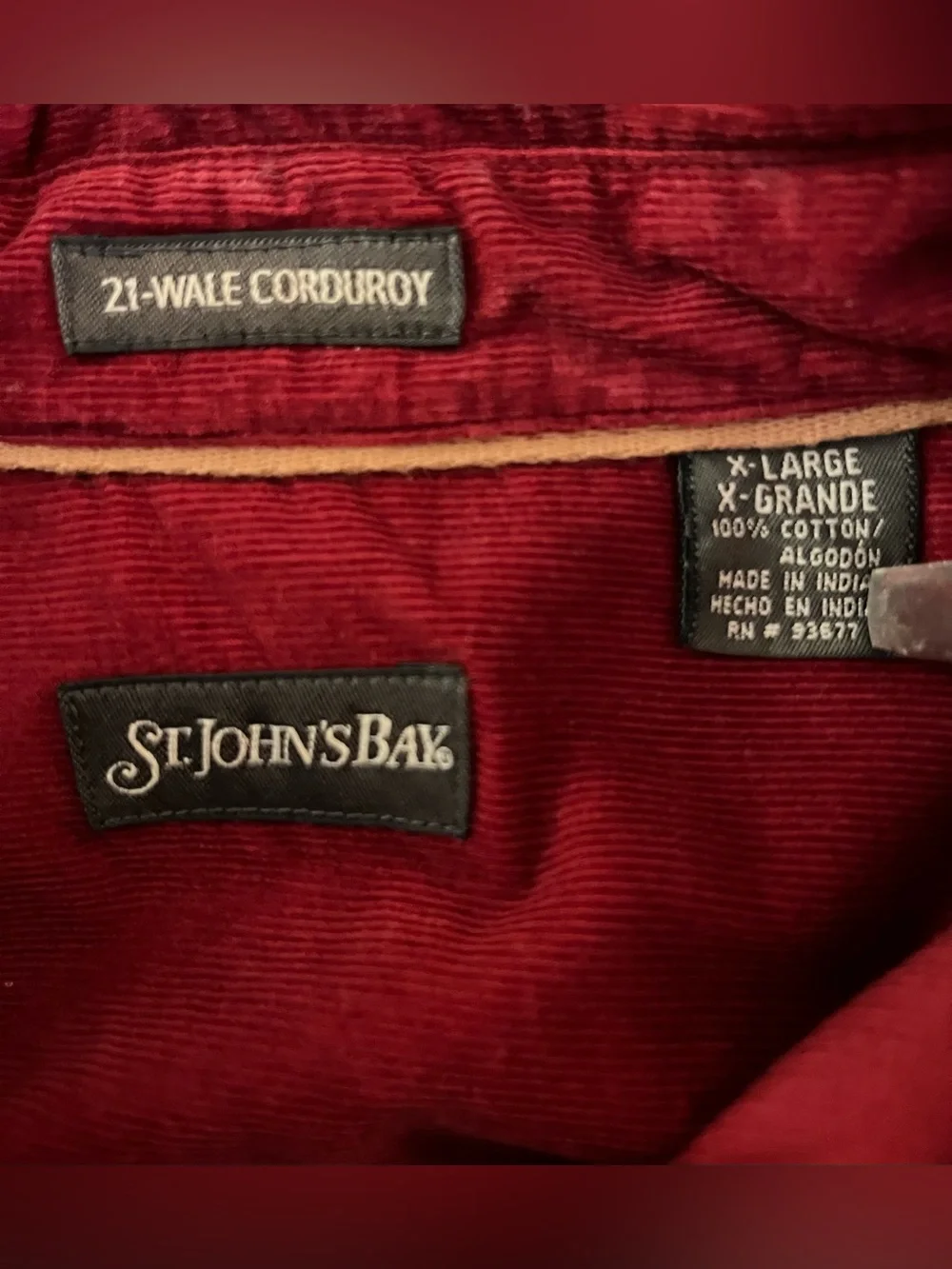 St. John's Bay Men's Red Corduroy Button Down Shirt 21-Wale Vintage XL